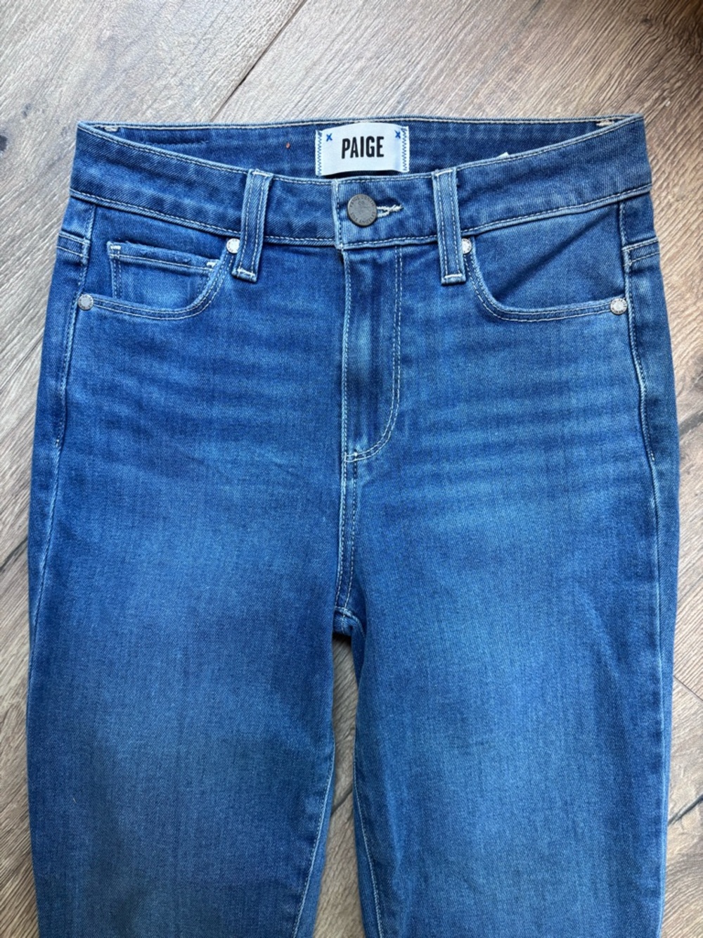 PAIGE Hoxton Slim Crop Jeans 25 High Rise Raw Hem Medium Wash - Picture 6 of 15